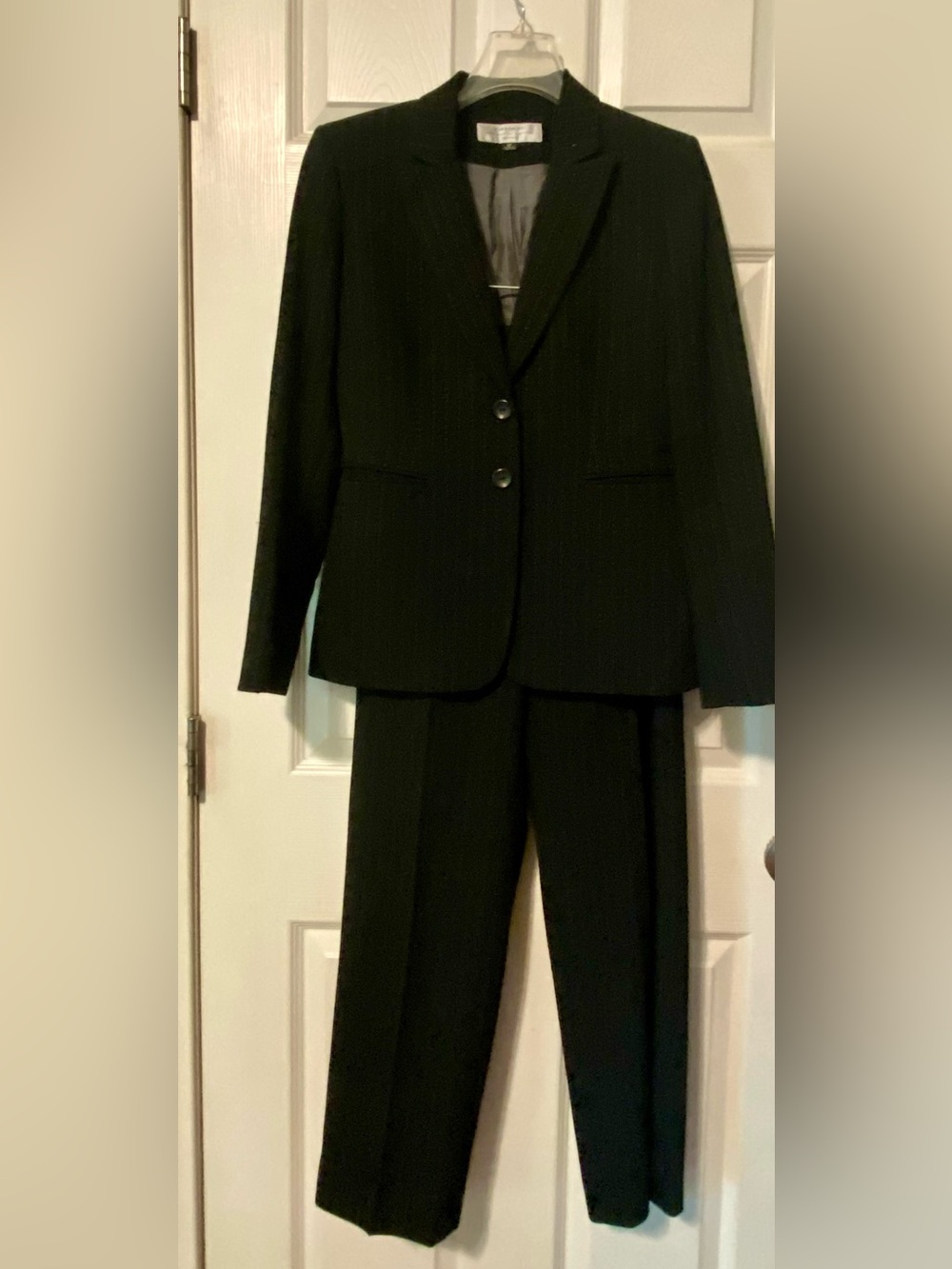 Women's Black Pinstripe Two-Button Blazer & Trousers Suit A1